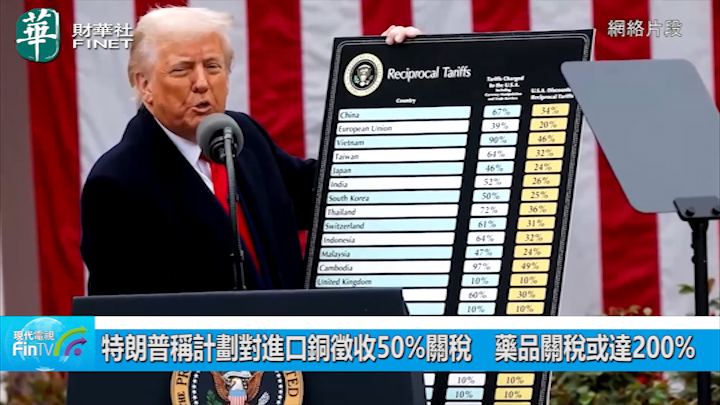 特朗普称计划对进口铜徵收50%关税　药品关税或达200%