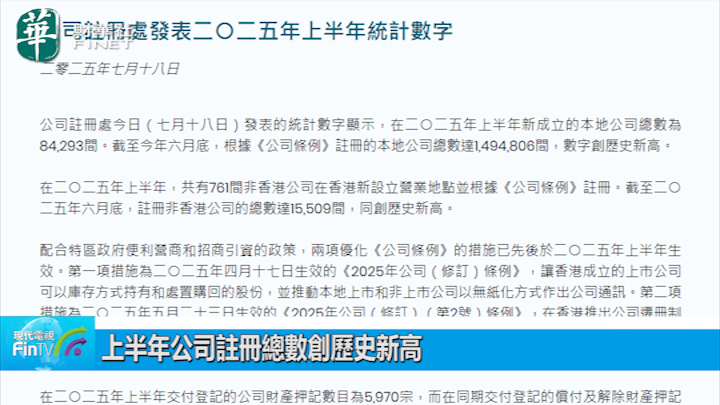 上半年公司注册总数创历史新高