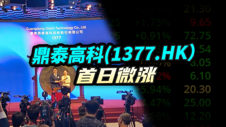 【今日IPO】鼎泰高科首日微涨（01377.HK）